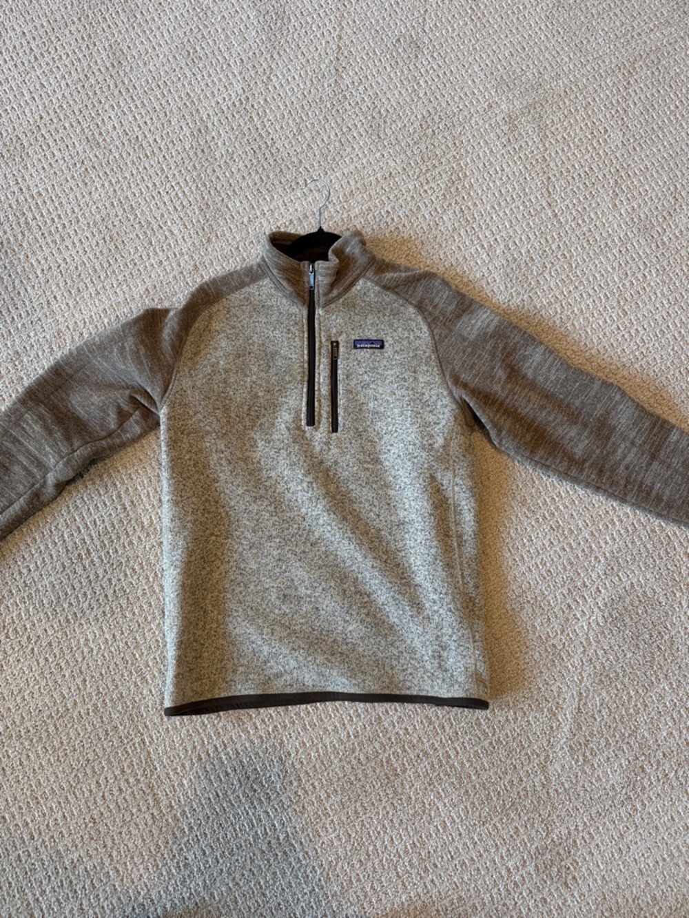 Patagonia Men's Heathered Tan and Brown Zip-Up Better Sweater with Dark Trim